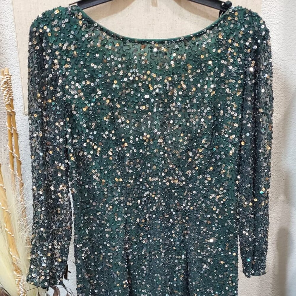 Pisarro Nights Cocktail Dress Sequin Beaded Silk Formal Mini Size 10